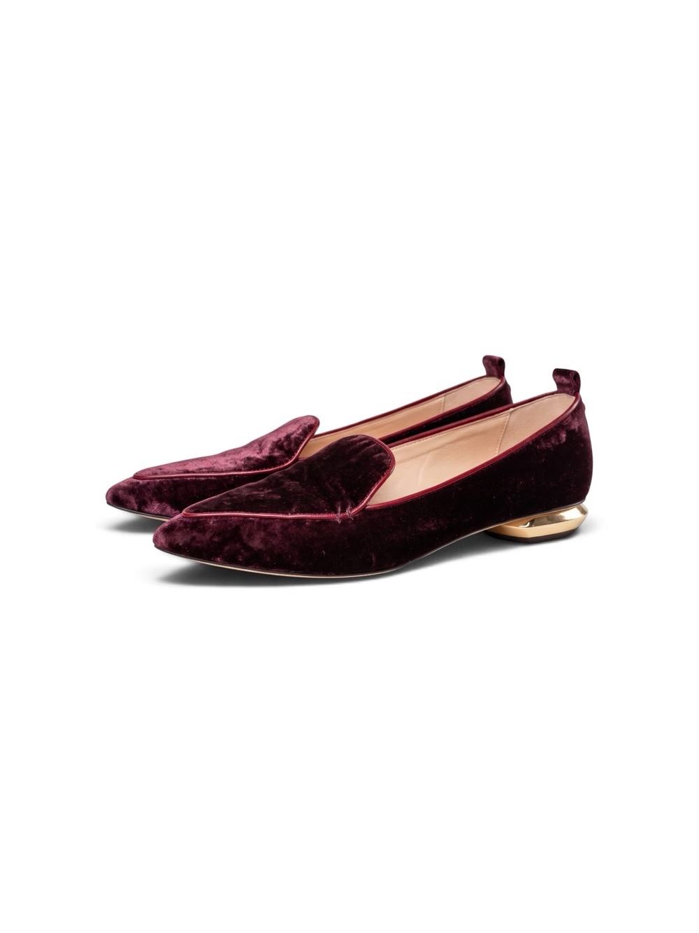 Nicholas Kirkwood Burgundy Velvet Women's Pointed Loafers Size US 6.5 EUR 36.5